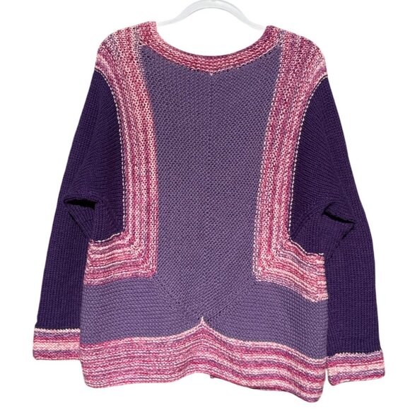 Handmade Womens XL Boho Wool Blend Knit Open Front Cardigan Sweater Purple Pink - Picture 4 of 6